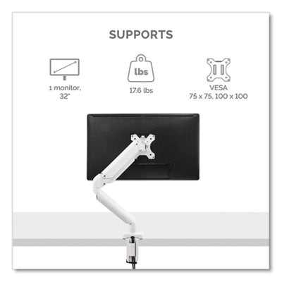 Fellowes® Platinum Series Single Monitor Arm, For 27" Monitors, 360 Deg Rotation, 45 Deg Tilt, 180 Deg Pan, White, Supports 20 Lb