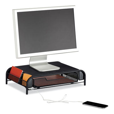Safco® Powered Onyx Monitor Stand, 18.25" x 11.75" x 4.5", Black