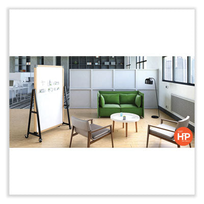 Ghent Prest Mobile Magnetic Whiteboard, 40.5" x 73.75", White Surface, Caramel Oak Finished Wood Frame - Bloom Skins