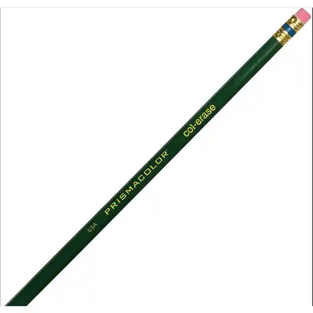 Prismacolor® Col-Erase Pencil With Eraser, 0.7 Mm, 2b (#1), Green Lead, Green Barrel, Dozen
