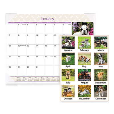 Puppies Monthly Desk Pad Calendar | 22x17, 2025