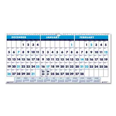 House of Doolittle™ Recycled Three-Month Format Wall Calendar, Horizontal Orientation, 17 x 8, White Sheets, 14-Month: Dec 2024 to Jan 2026