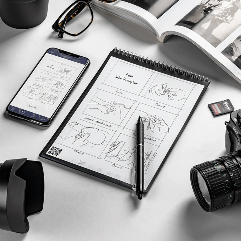 Rocketbook Flip Smart Notepad, Black Cover, Lined/Dot Grid Rule, 6 x 8.8, White, 18 Sheets - Bloom Skins