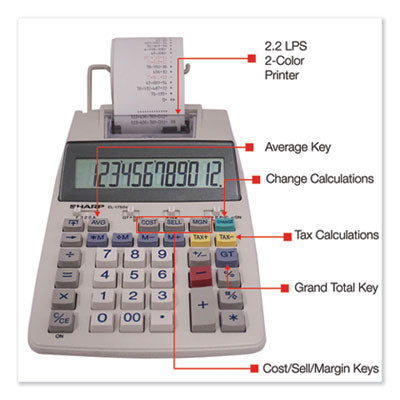 Sharp® El-1750v Two-Color Printing Calculator, Black/red Print, 2 Lines/sec