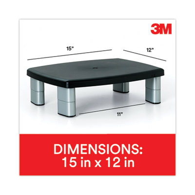 3M™ Adjustable Height Monitor Stand, 15" X 12" X 2.63" To 5.78", Black/silver, Supports 80 Lbs