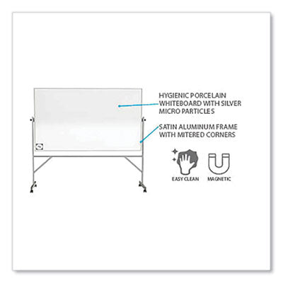 Ghent Reversible Magnetic Hygienic Porcelain Whiteboard with Aluminum Frame, 72" x 48", White Surface, Satin Aluminum Frame