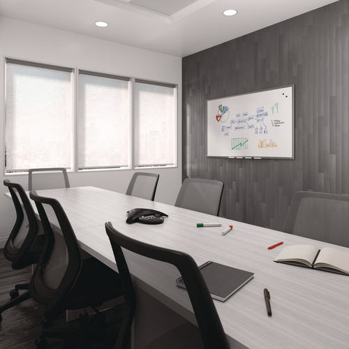 TRU RED™ Magnetic Porcelain Dry Erase Board, 60" x 36", White Surface, Gray/Natural Aluminum Frame