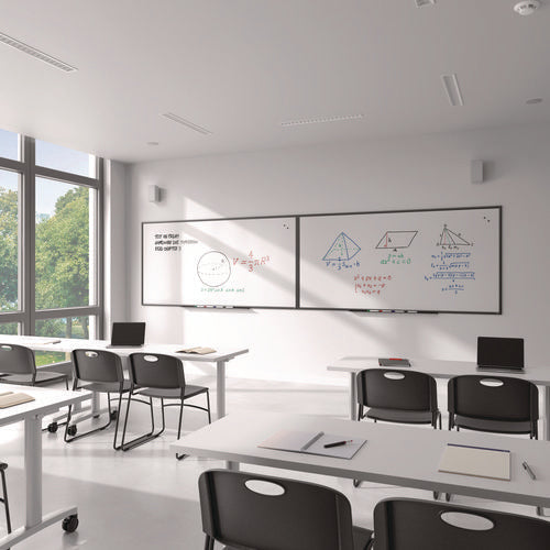 TRU RED™ Magnetic Porcelain Dry Erase Board, 96" x 48", White Surface, Black Aluminum Frame