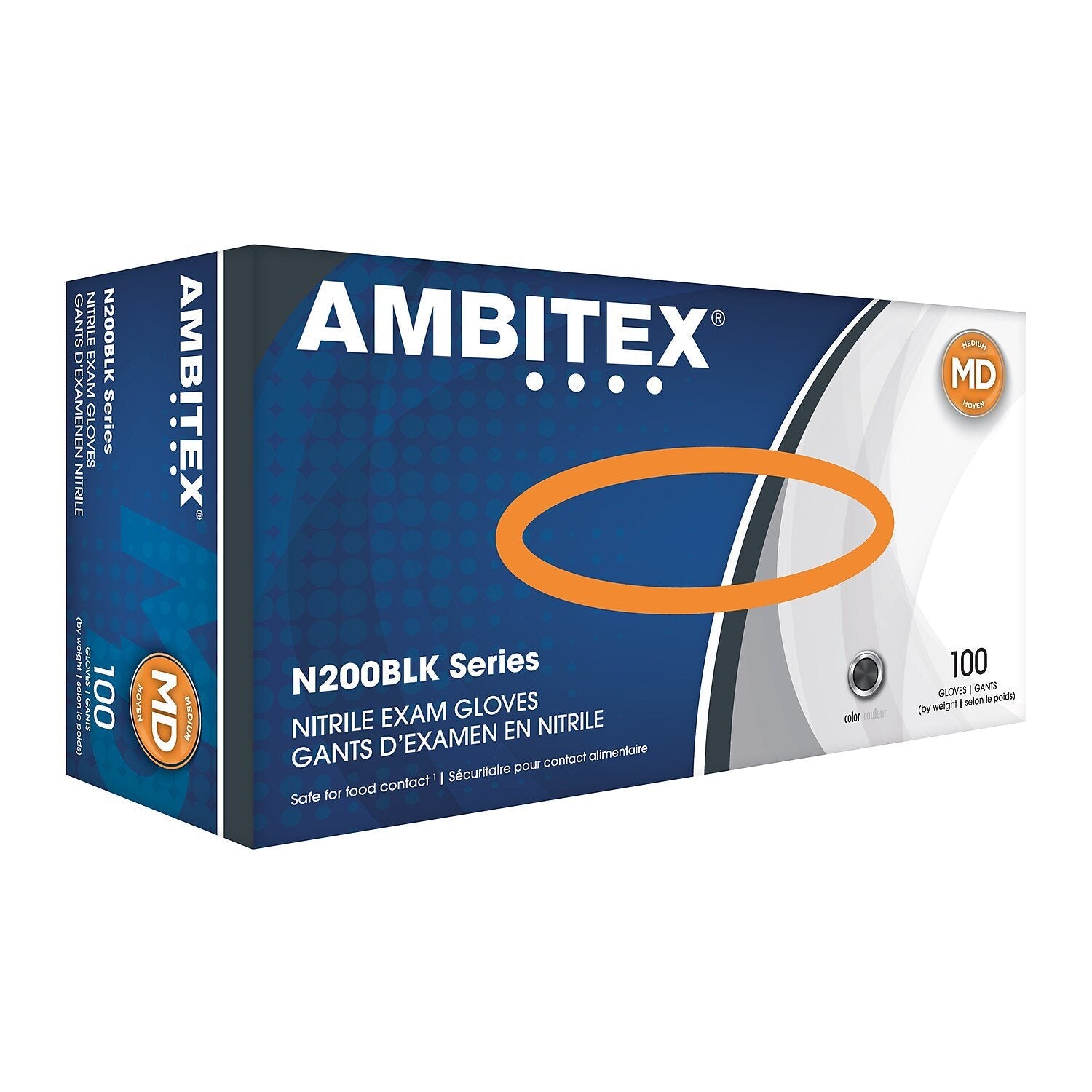 AMBITEX® N200 SERIES POWDER-FREE NITRILE GLOVES, SMALL, BLACK, 100/BOX