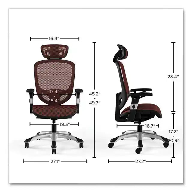 Union & Scale™ FlexFit Hyken Mesh Task Chair, Supports Up to 275 lb, 17.24" to 20.98" Seat Height, Maroon Seat/Back, Silver/Black Base