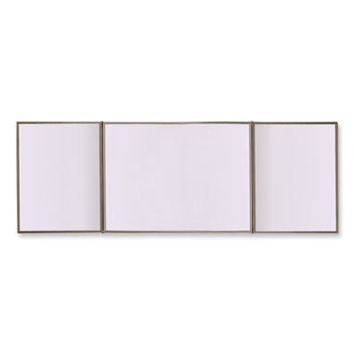 Ghent VisuALL PC Whiteboard Cabinet with Fabric Bulletin Board Exterior Doors, 36" x 24", Gray/White Surface, Satin Aluminum Frame