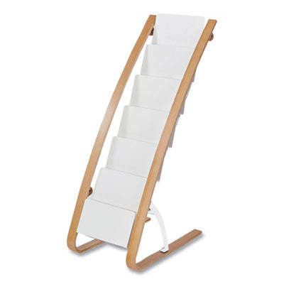 Literature Floor Display Rack | White/Woodgrain