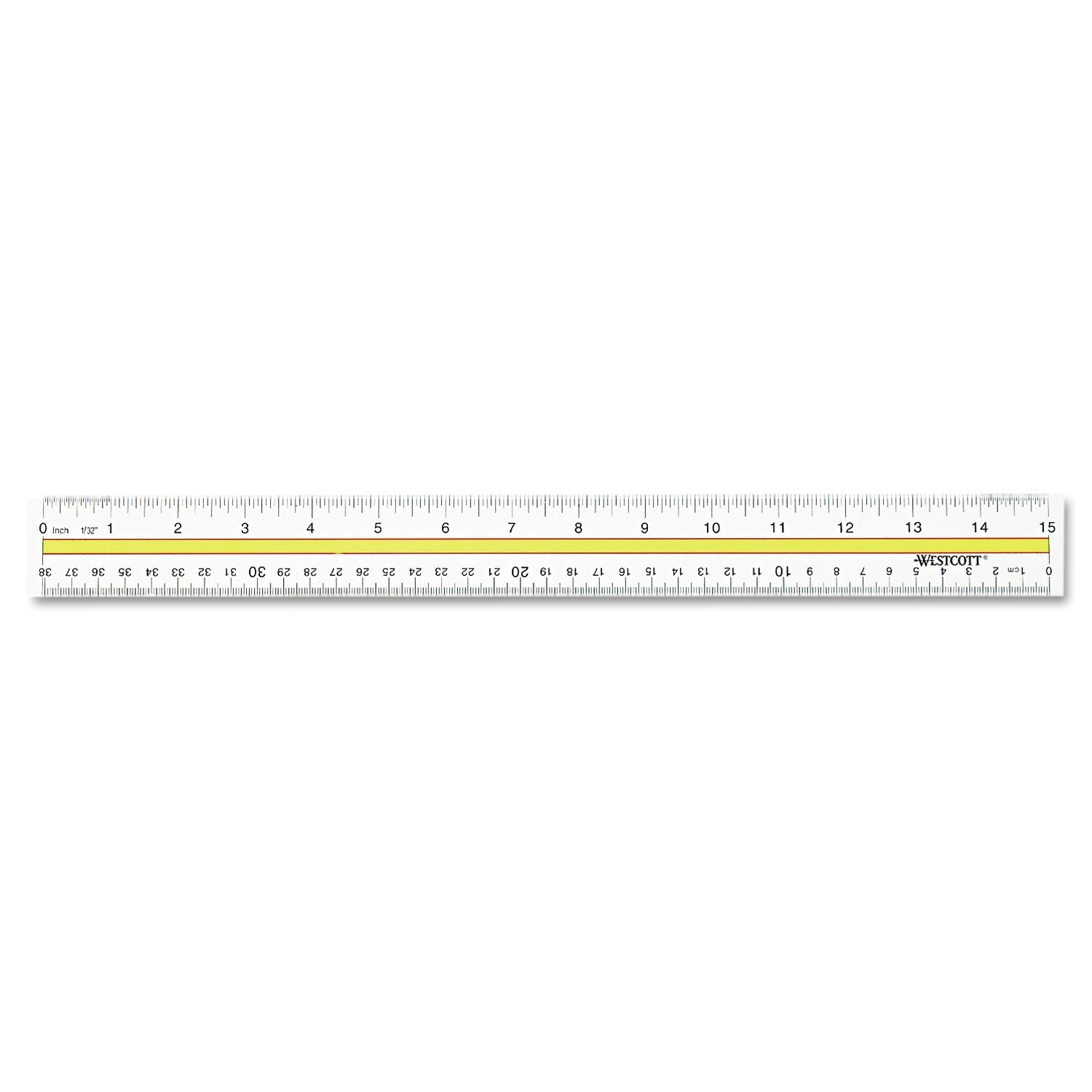 Westcott® Acrylic Data Highlight Reading Ruler With Tinted Guide, 15" Long, Clear/yellow