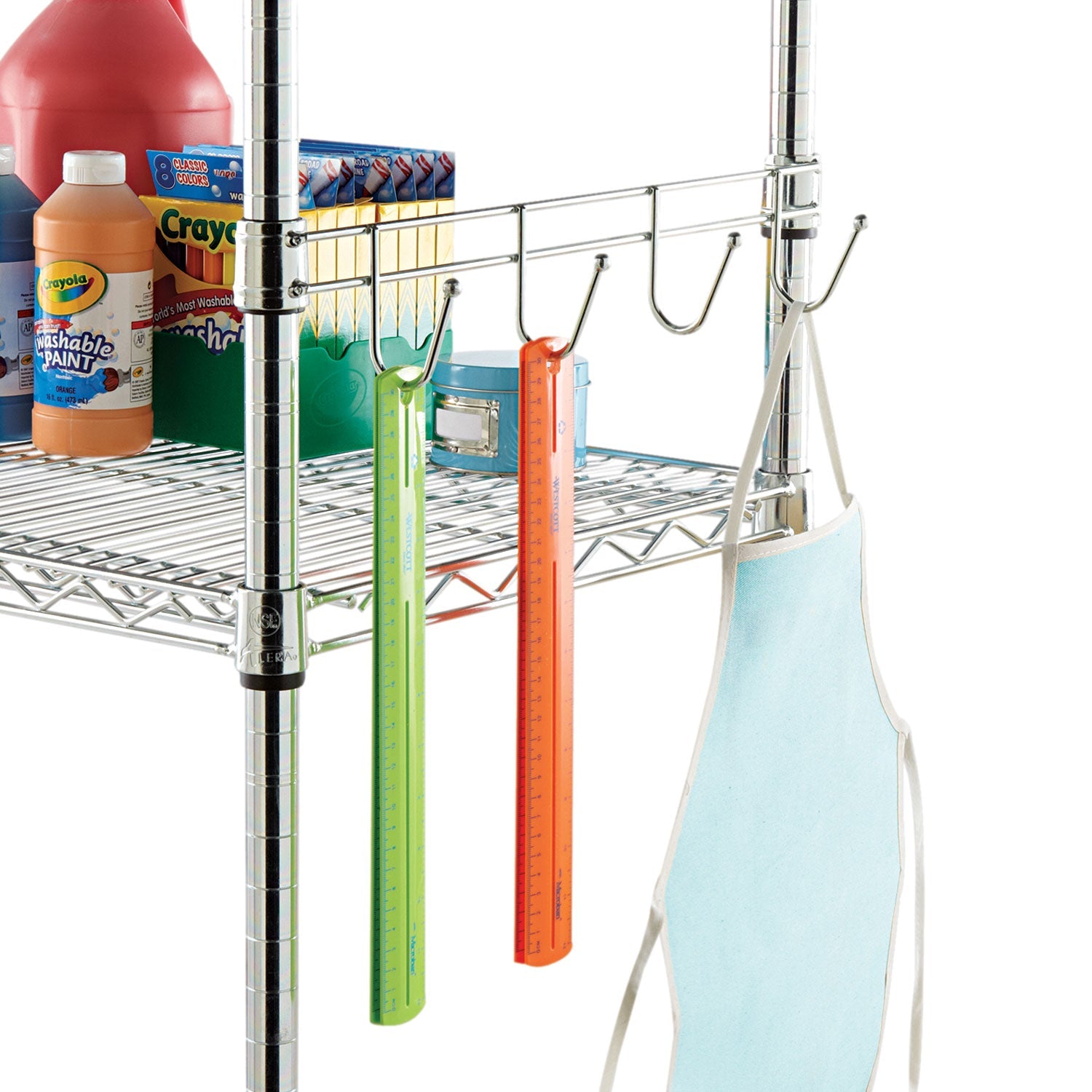 Alera® Hook Bars For Wire Shelving, Four Hooks, 18" Deep, Silver, 2 Bars/pack