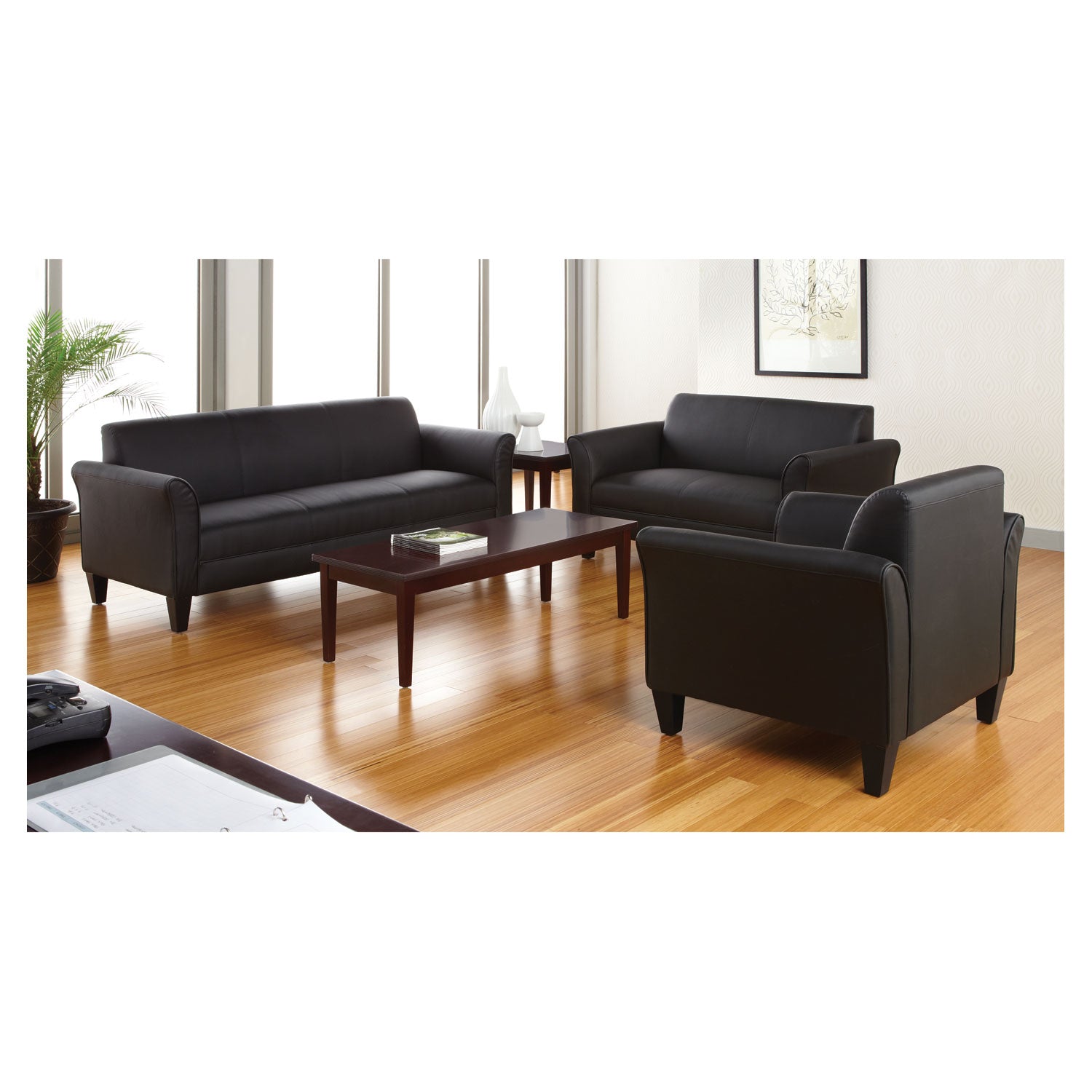 Alera® Alera Reception Lounge Sofa Series, Three-Cushion Sofa, 77" x 31.5" x 32", Black