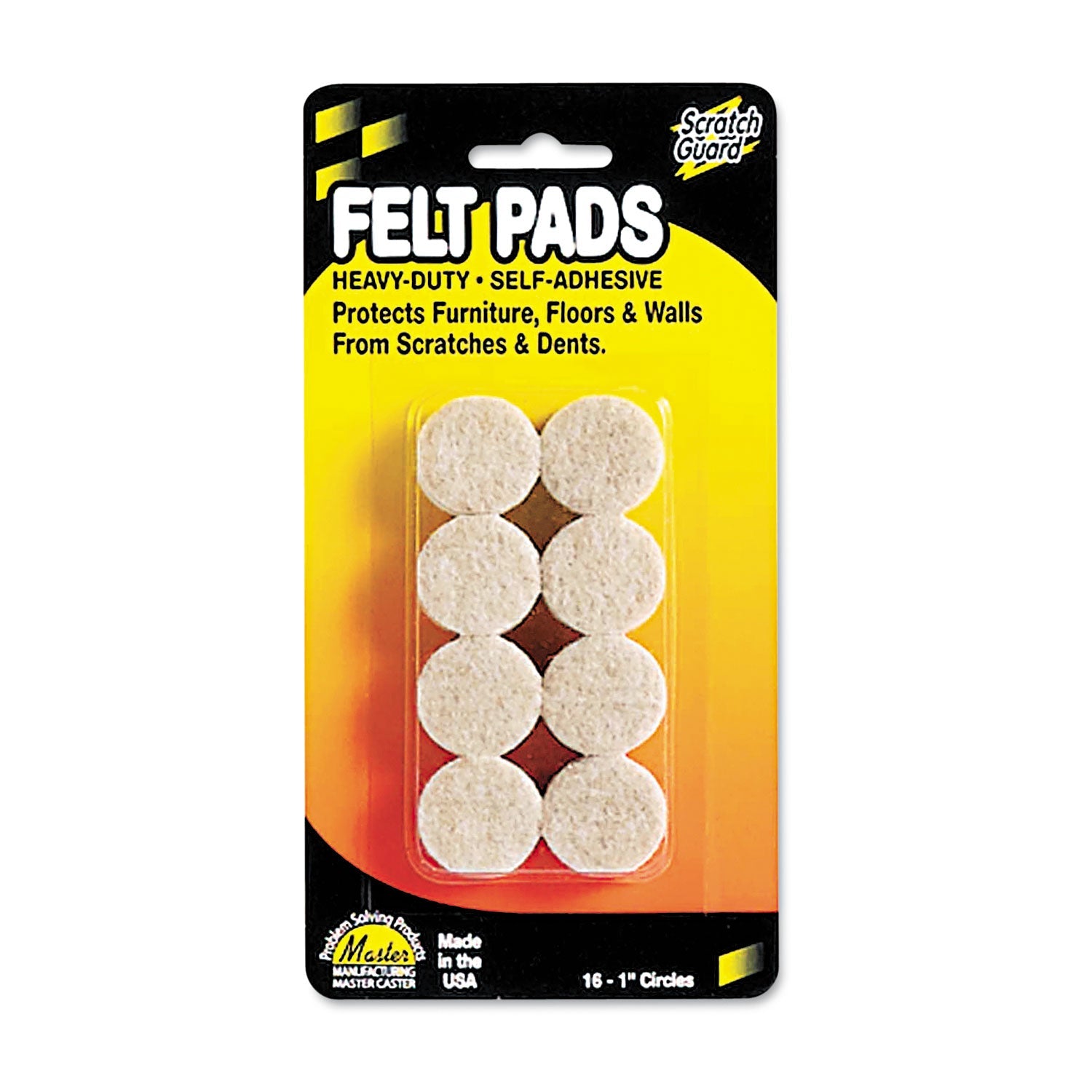 Master Caster® Scratch Guard Felt Pads, 1" Dia, Circular, Beige, 16/pack