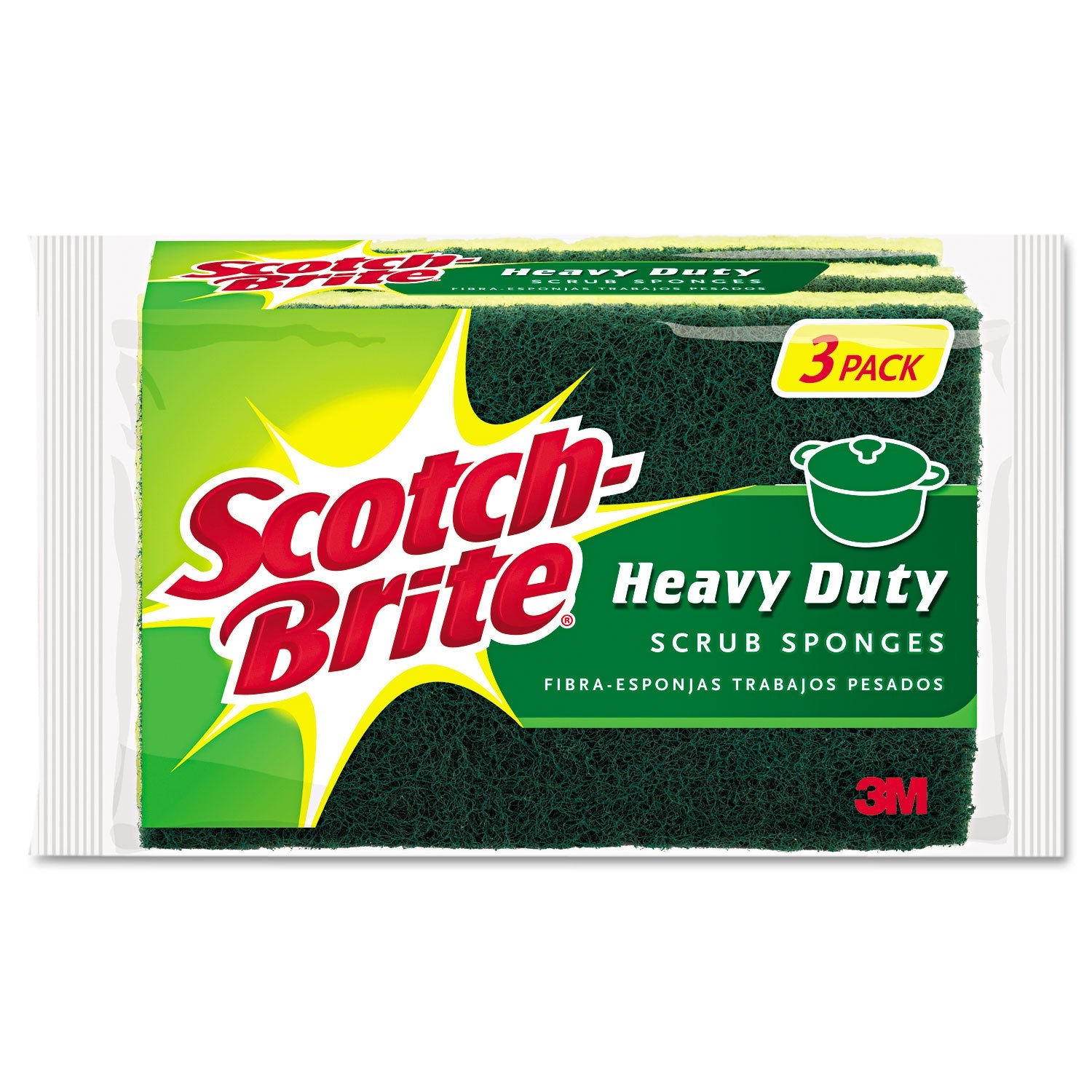 Scotch-Brite® Heavy-Duty Scrub Sponge, 4.5 X 2.7, 0.6" Thick, Yellow/green, 3/pack