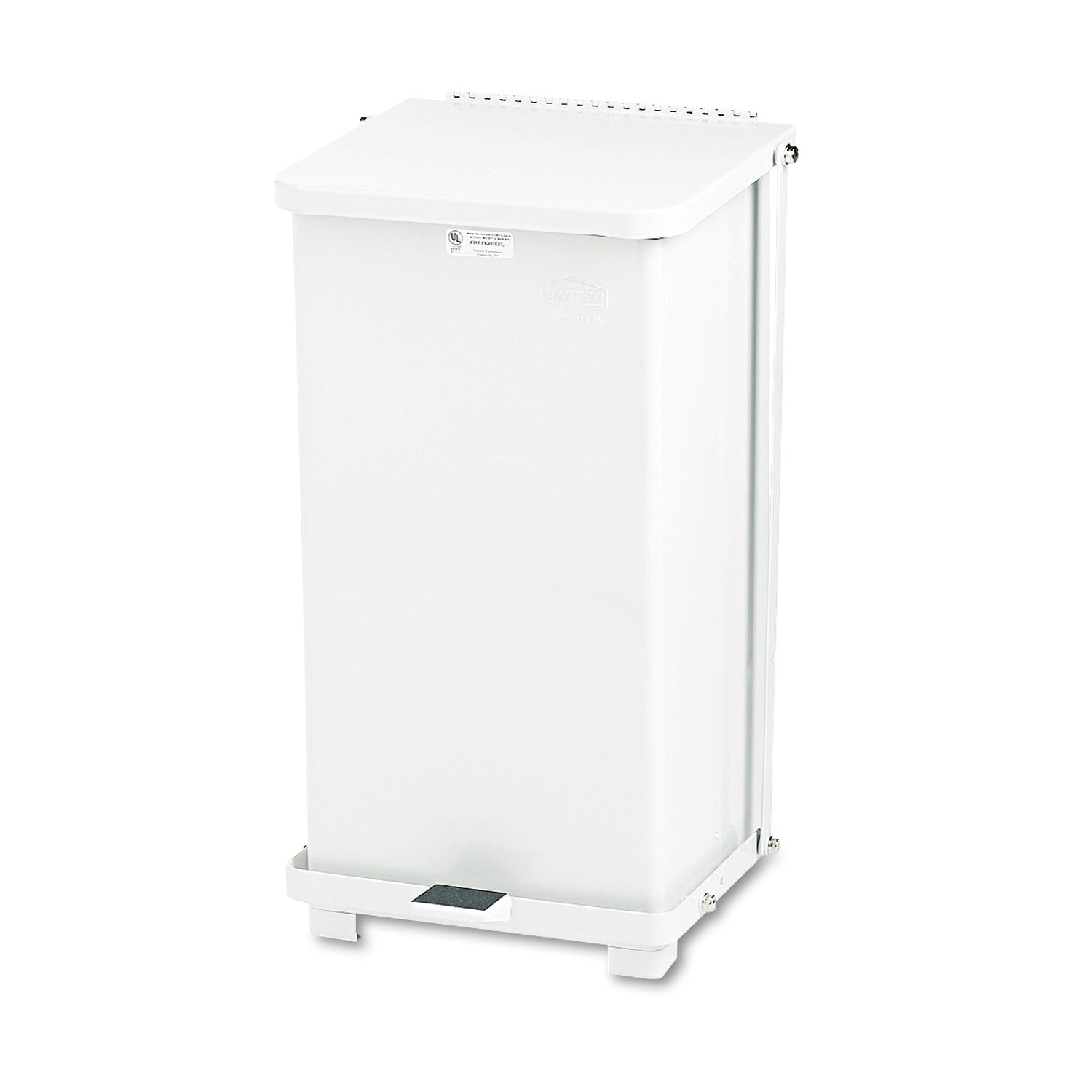 Rubbermaid® Commercial Defenders Heavy-Duty Steel Step Can, 6.5 gal, Steel, White