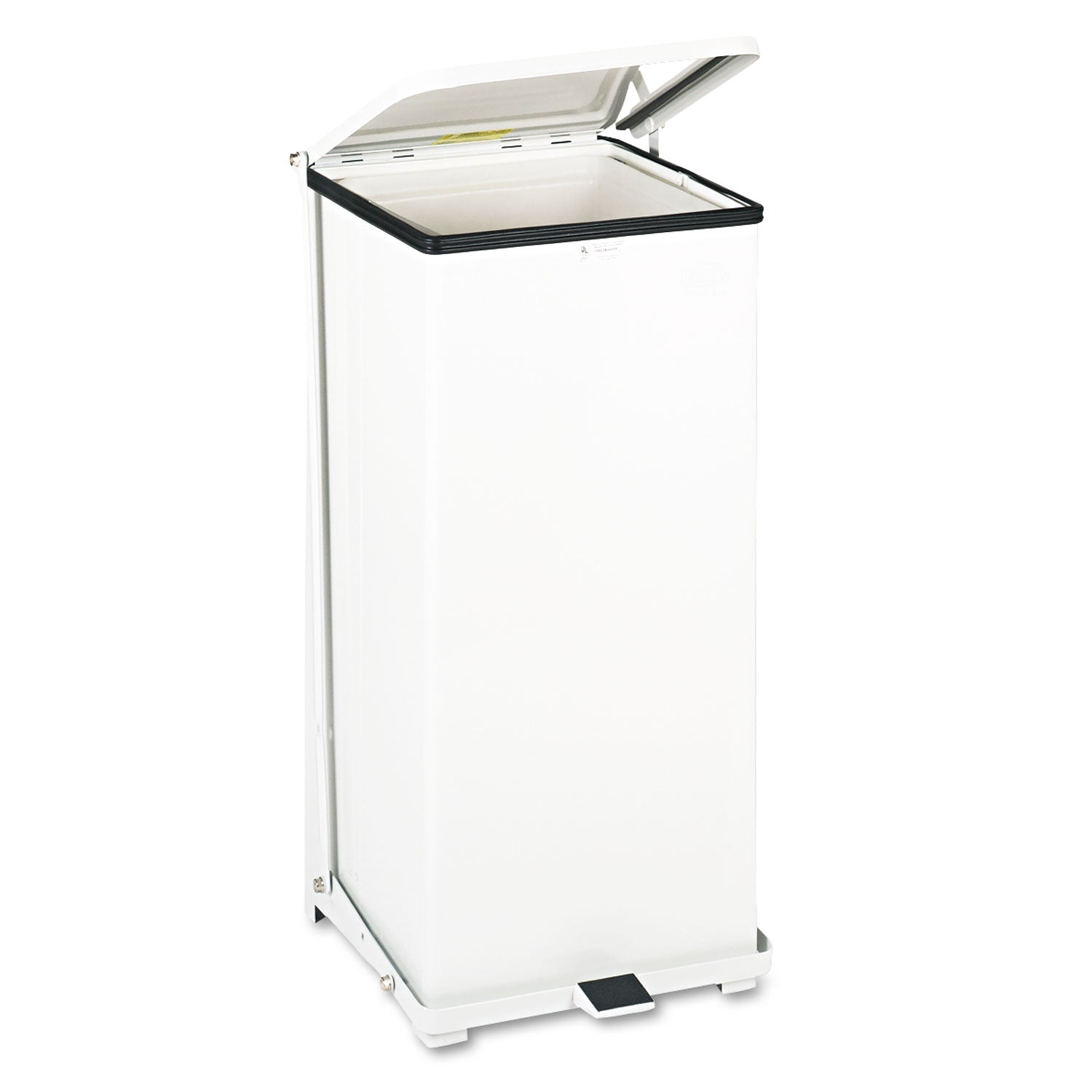 Rubbermaid® Commercial Defenders Heavy-Duty Steel Step Can, 13 gal, Steel, White