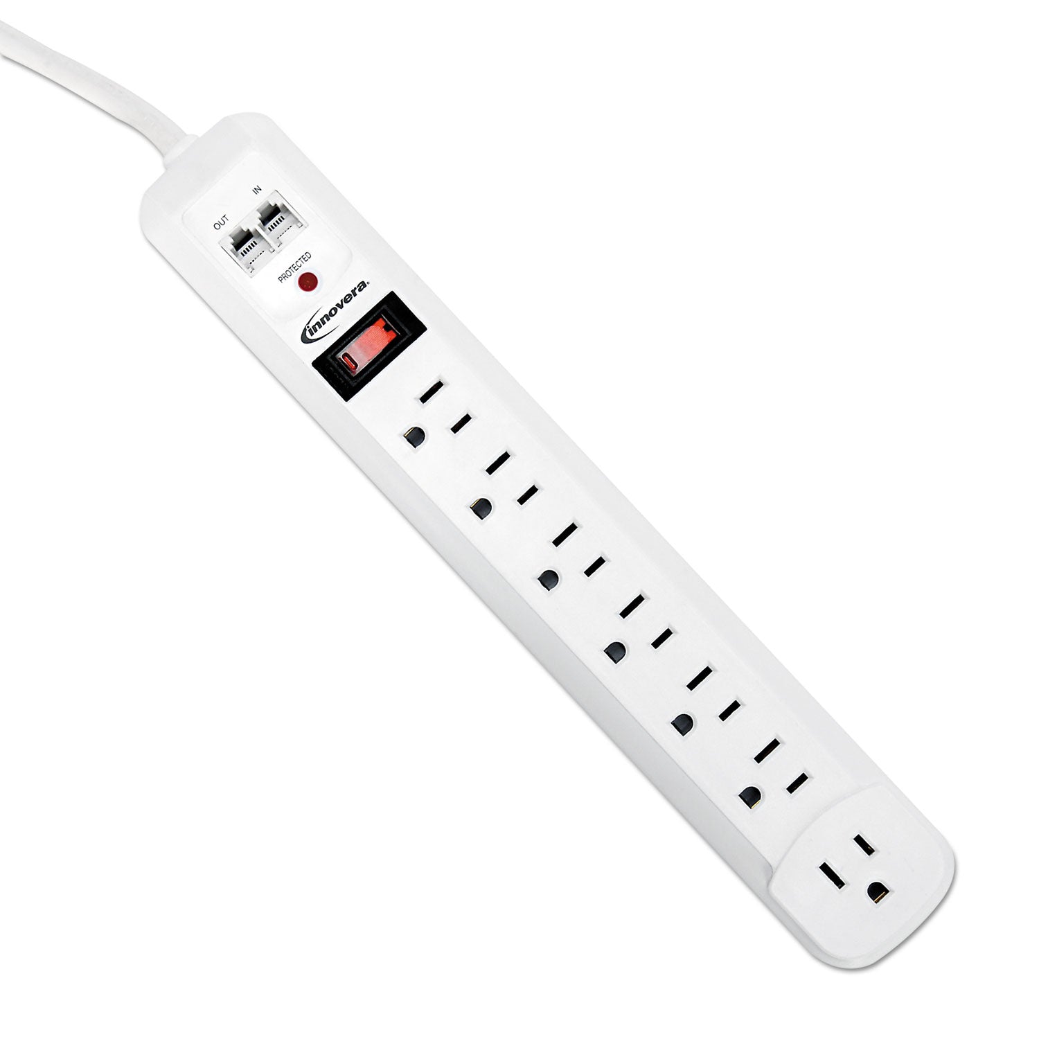 Innovera® Surge Protector, 7 AC Outlets, 4 ft Cord, 1,080 J, White