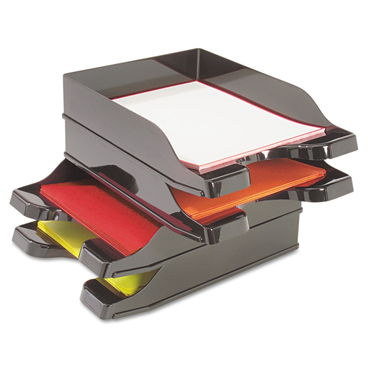 deflecto® Docutray Multi-Directional Stacking Tray Set, 2 Sections, Letter To Legal Size Files, 10.13" X 13.63" X 2.5", Black, 2/pack