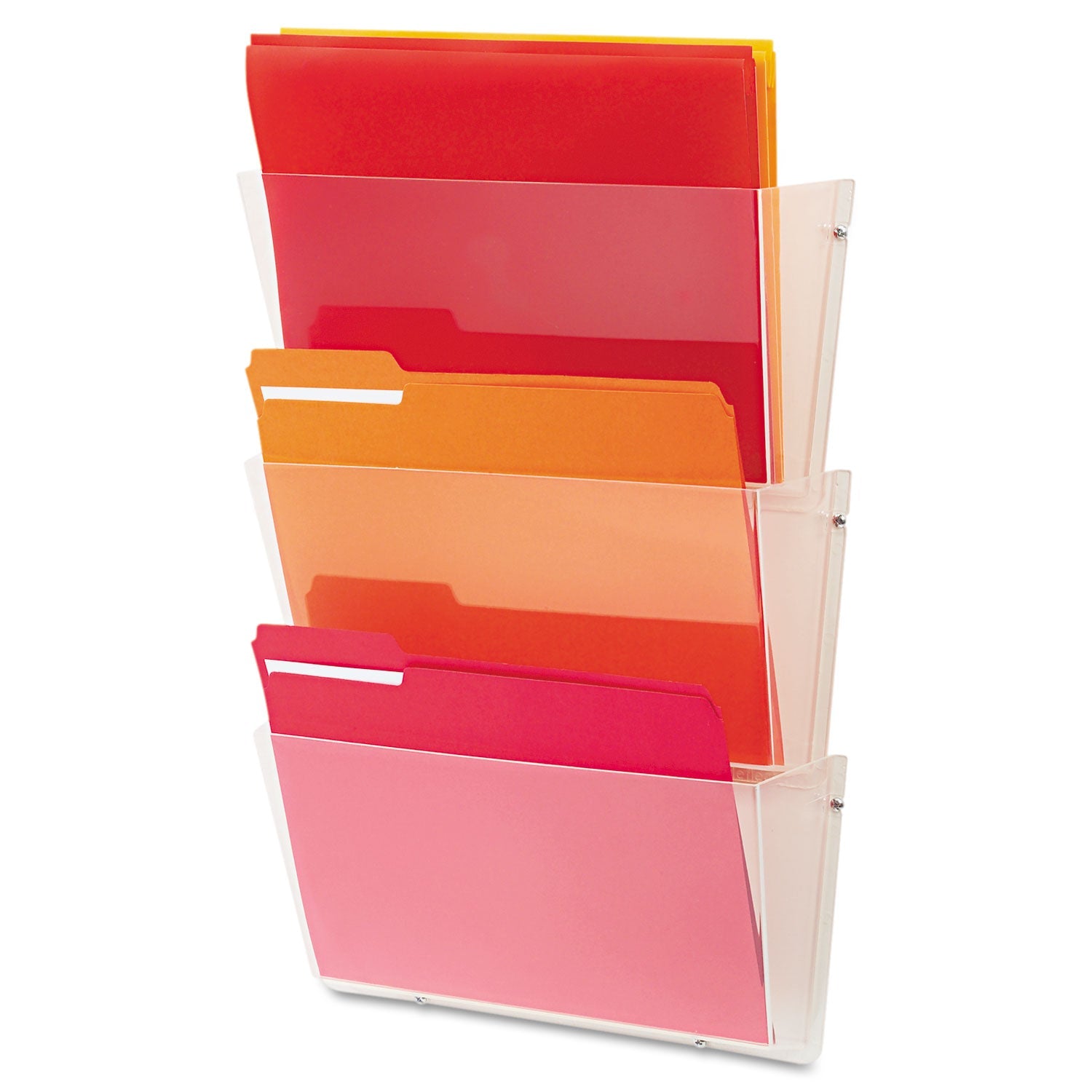 deflecto® Unbreakable DocuPocket Wall File, 3 Sections, Letter Size, 14.5" x 3" x 6.5", Clear, 3/Pack
