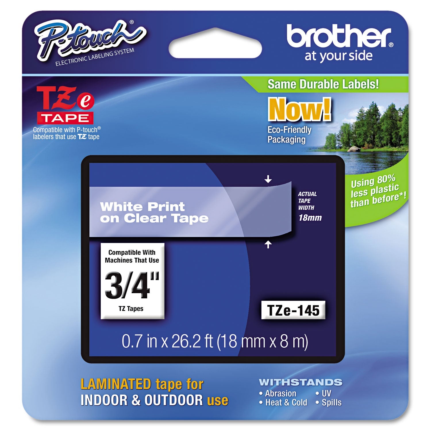 Brother P-Touch® Tze Standard Adhesive Laminated Labeling Tape, 0.7" X 26.2 Ft, White On Clear