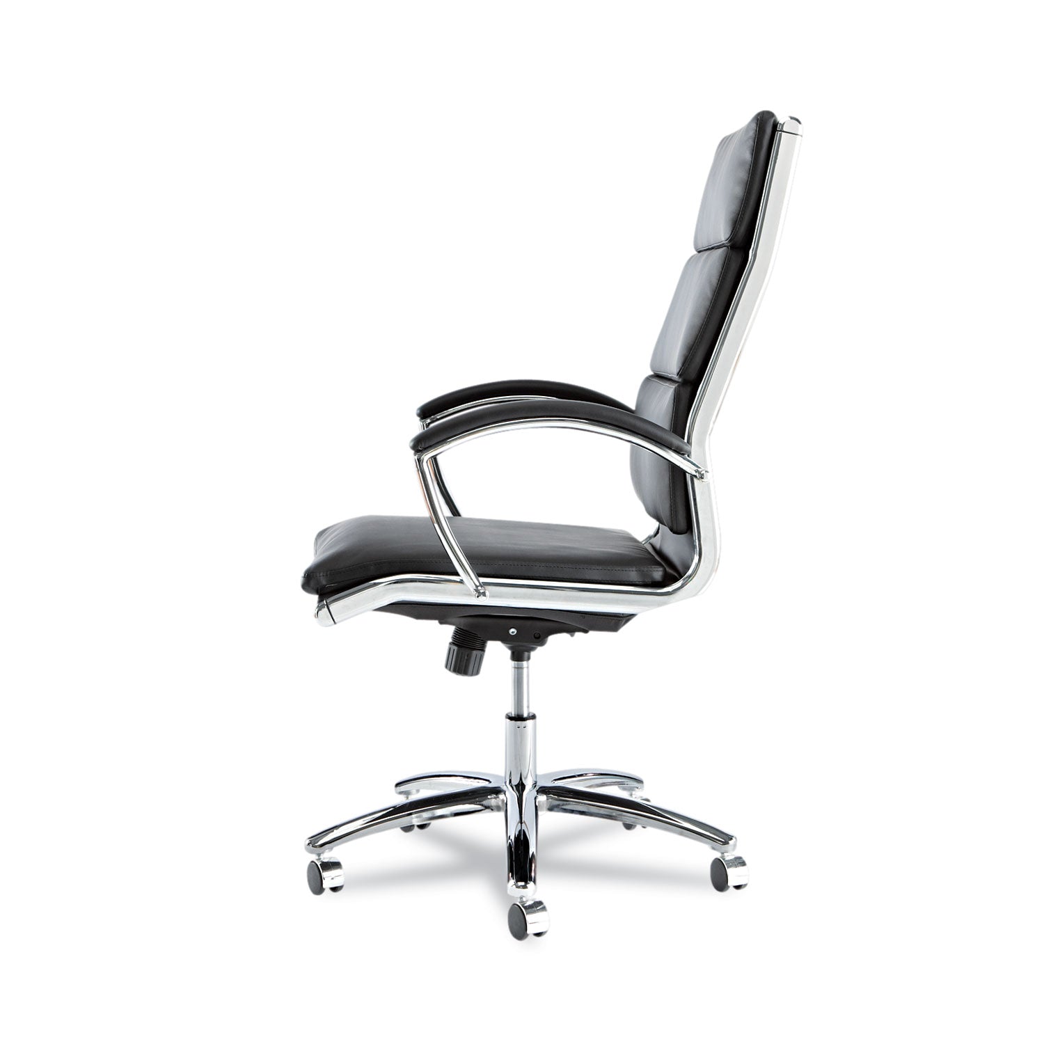 Alera® Alera Neratoli High-Back Slim Profile Chair, Faux Leather, 275 Lb Cap, 17.32" To 21.25" Seat Height, Black Seat/back, Chrome