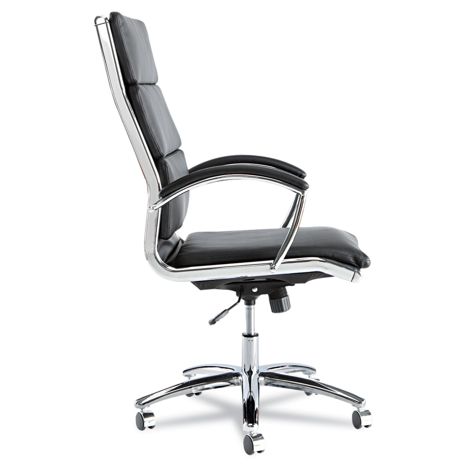 Alera® Alera Neratoli High-Back Slim Profile Chair, Faux Leather, 275 Lb Cap, 17.32" To 21.25" Seat Height, Black Seat/back, Chrome