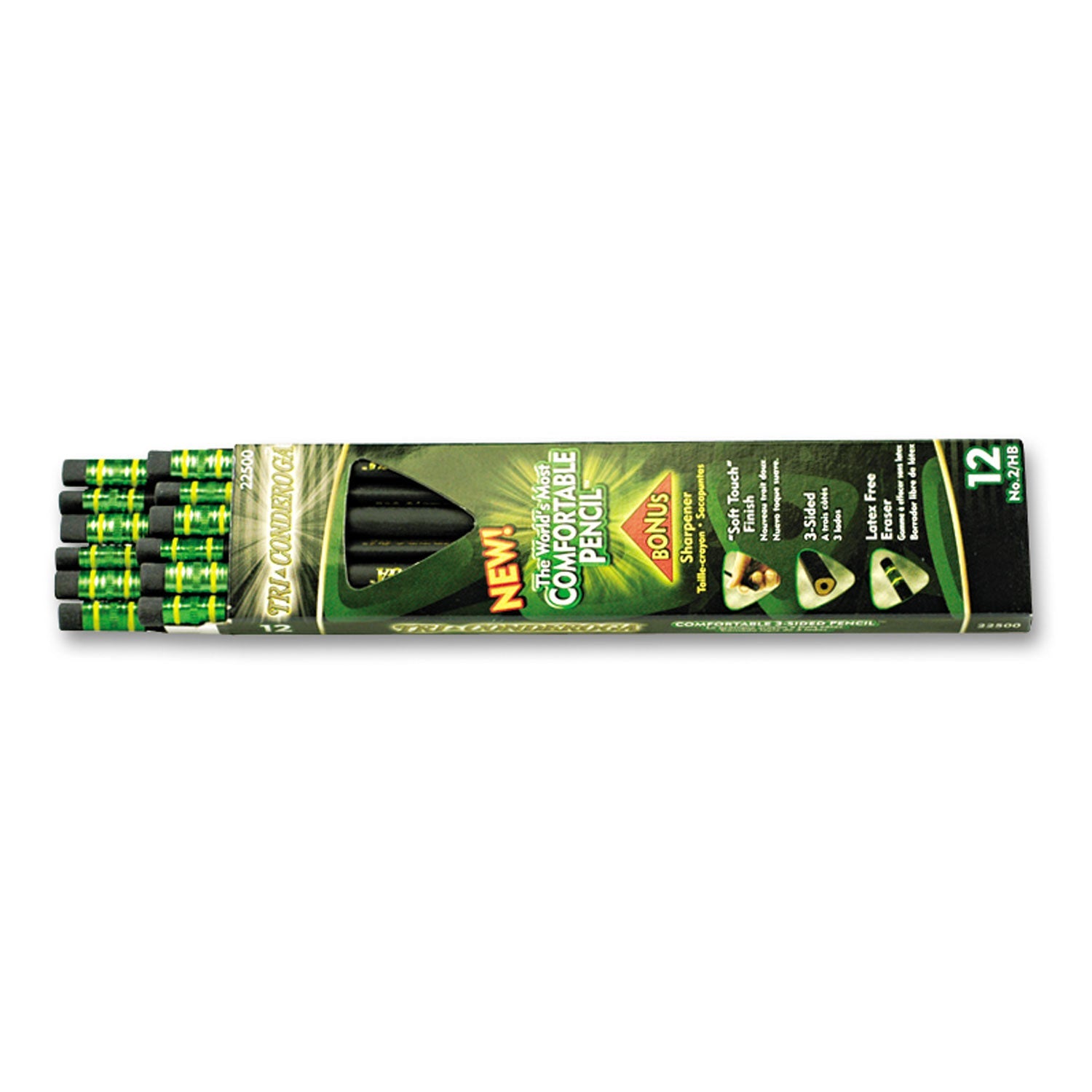 Dixon® Tri-Conderoga Pencil With Microban Protection, Hb (#2), Black Lead, Black Barrel, Dozen