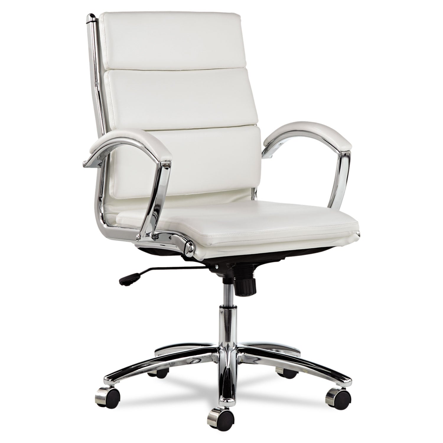 Alera® Alera Neratoli Mid-Back Slim Profile Chair, Faux Leather, Up To 275 Lb, 18.3" To 21.85" Seat Height, White Seat/back, Chrome