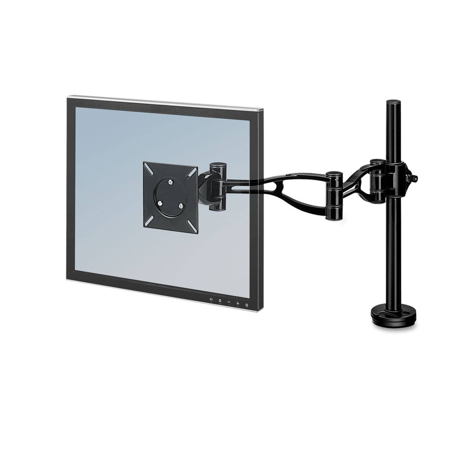 Fellowes® Professional Series Depth Adjustable Monitor Arm, 360 Degree Rotation, 37 Degree Tilt, 360 Degree Pan, Black, Supports 24 Lb