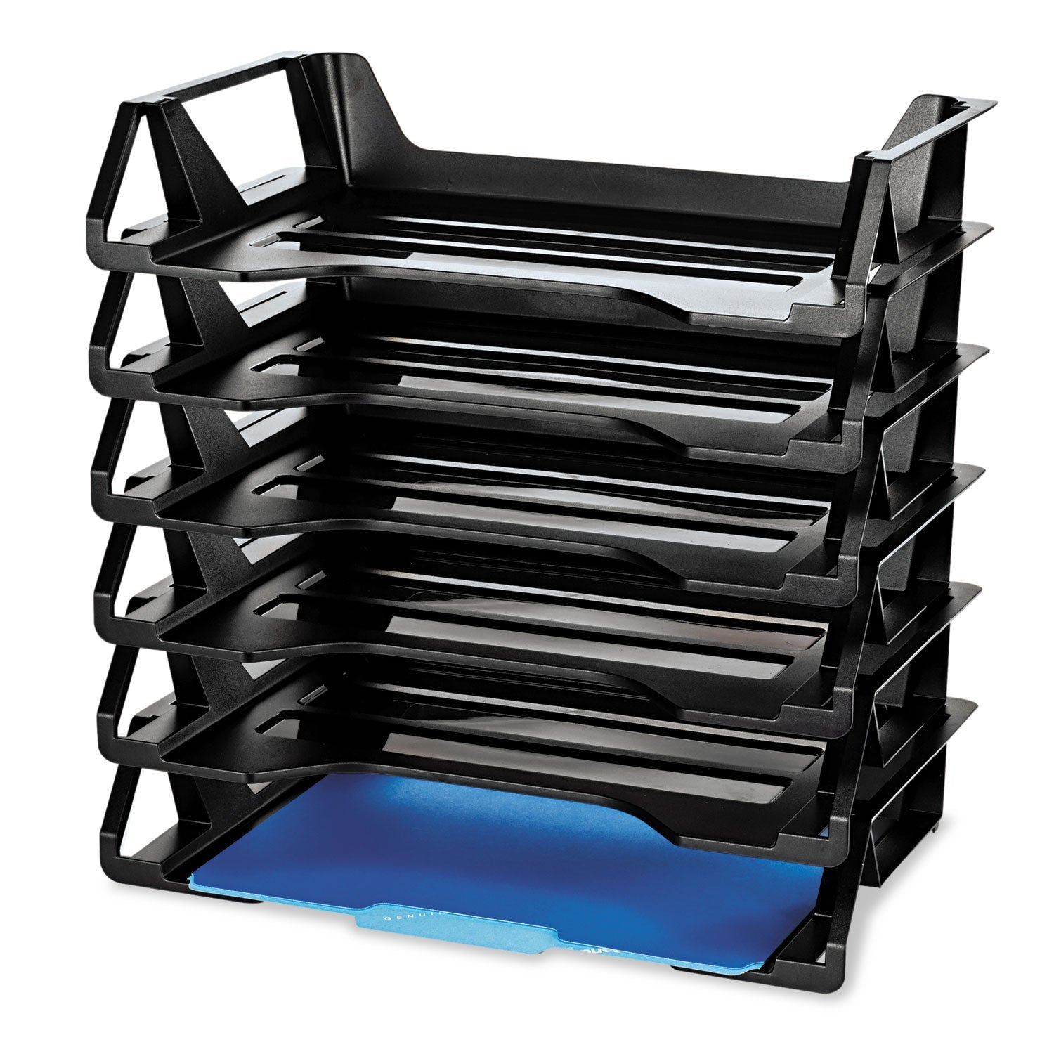 Officemate Recycled Side Load Desk Tray, 6 Sections, Letter Size Files, 15.13" X 8.88" X 15", Black, 6/pack