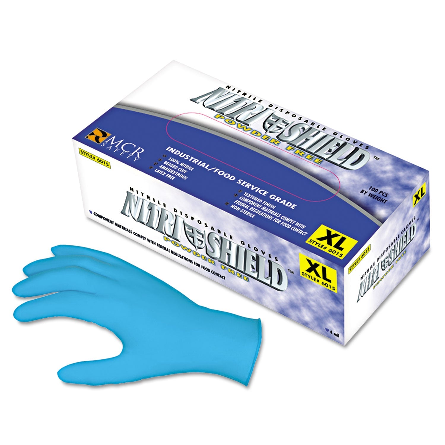 MCR™ Safety Disposable Nitrile Gloves, Large, 4 Mil, Powder-Free, 100/box