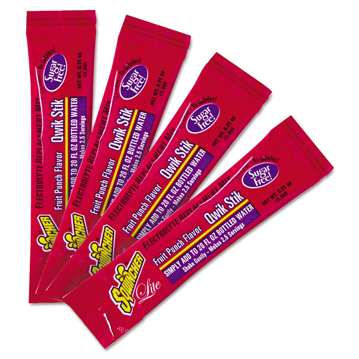 Sqwincher® Sugar-Free Qwik Stik Energy Drink Mix, Fruit Punch, 1.26 oz Packet, 50/Pack