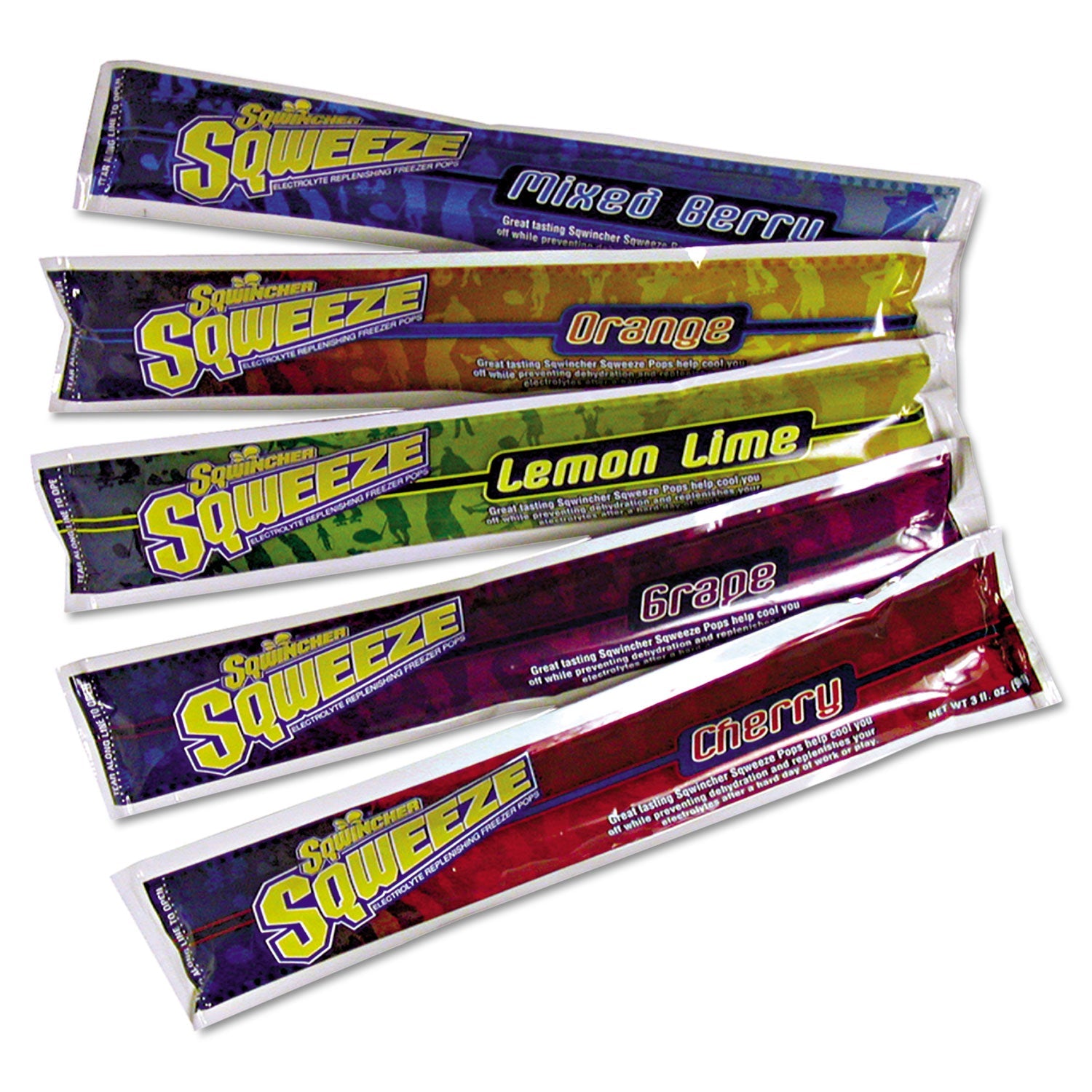 Sqwincher® Sqweeze Freeze Pops, Assorted Flavors, 3 oz Packets, 150/Carton - Bloom Skins