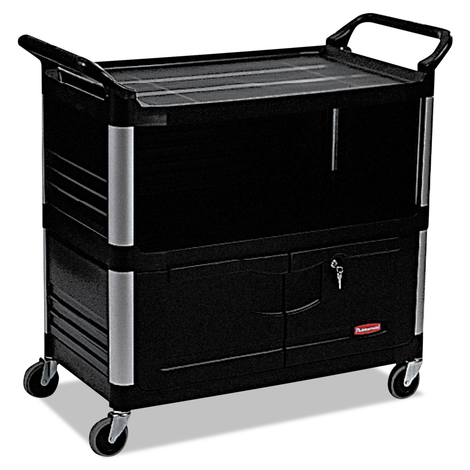 Rubbermaid® Commercial Xtra Equipment Cart, Plastic, 3 Shelves, 300 lb Capacity, 20.75" x 40.63" x 37.8", Black