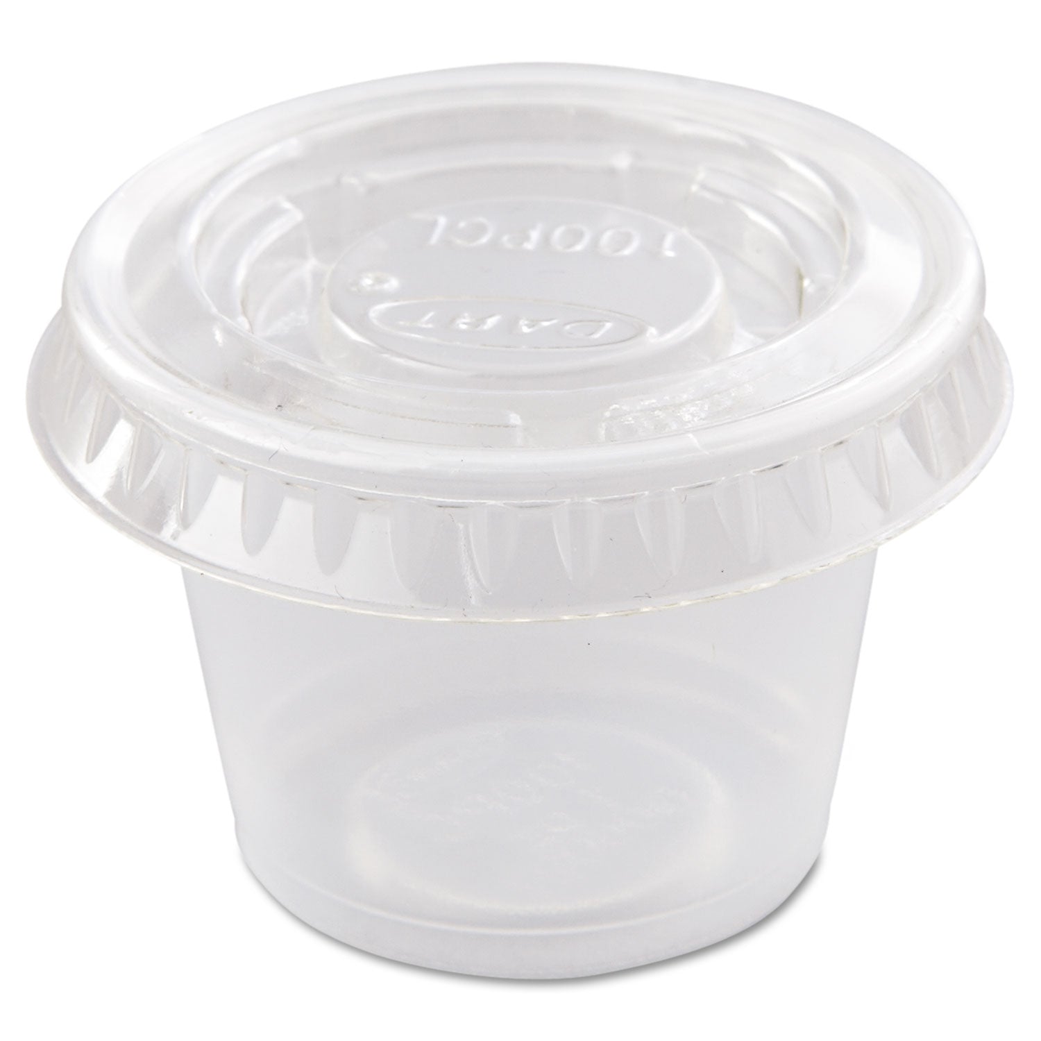 Dart® Portion/Souffle Cup Lids, Fits 0.5 oz to 1 oz Portion Cups, Plastic, Clear, 125/Pack, 20 Packs/Carton