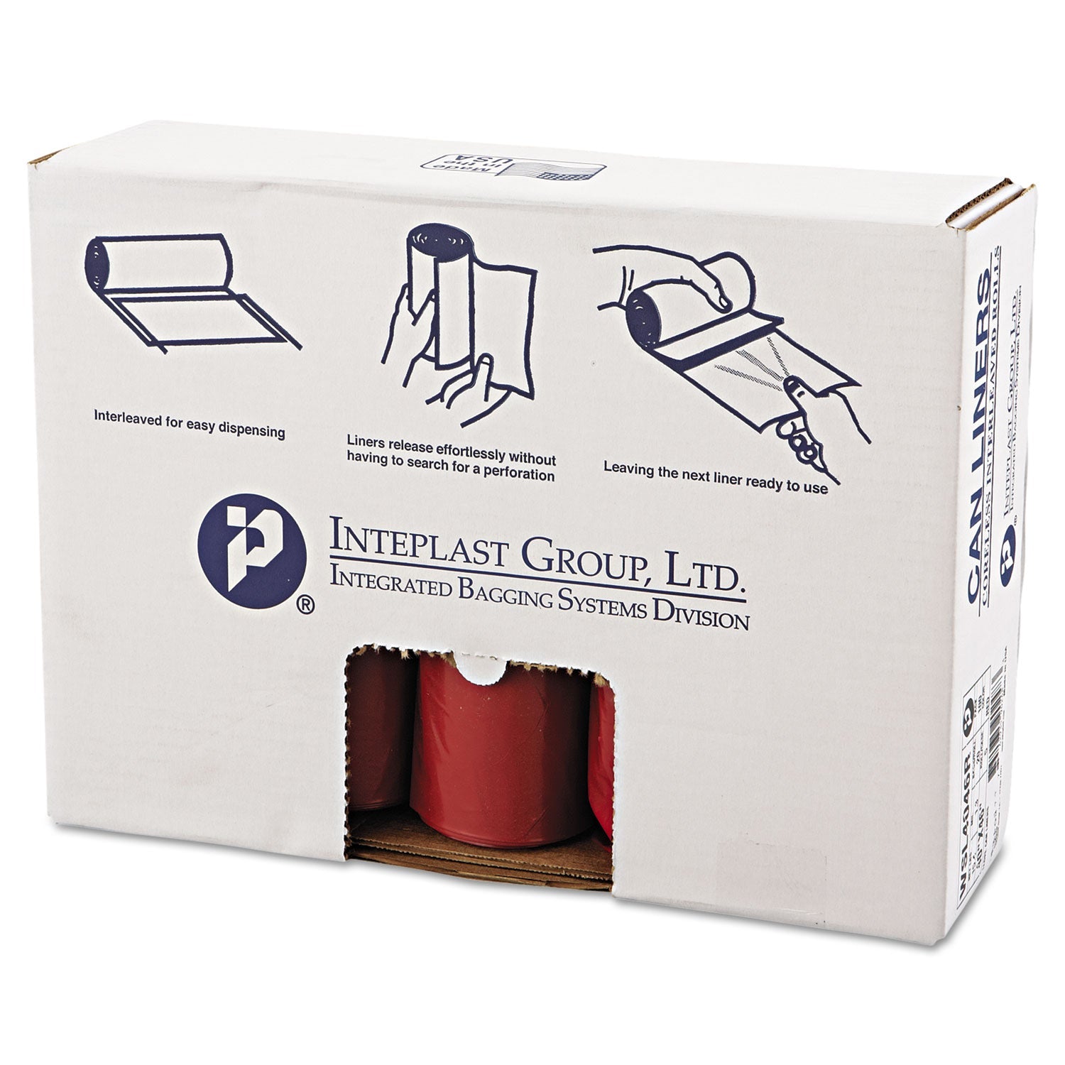 Inteplast Group Low-Density Commercial Can Liners, Infectious Waste Biohazard, 45 gal, 1.3 mil, 40" x 46", Red, Interleaved, 20/RL, 5 RL/CT