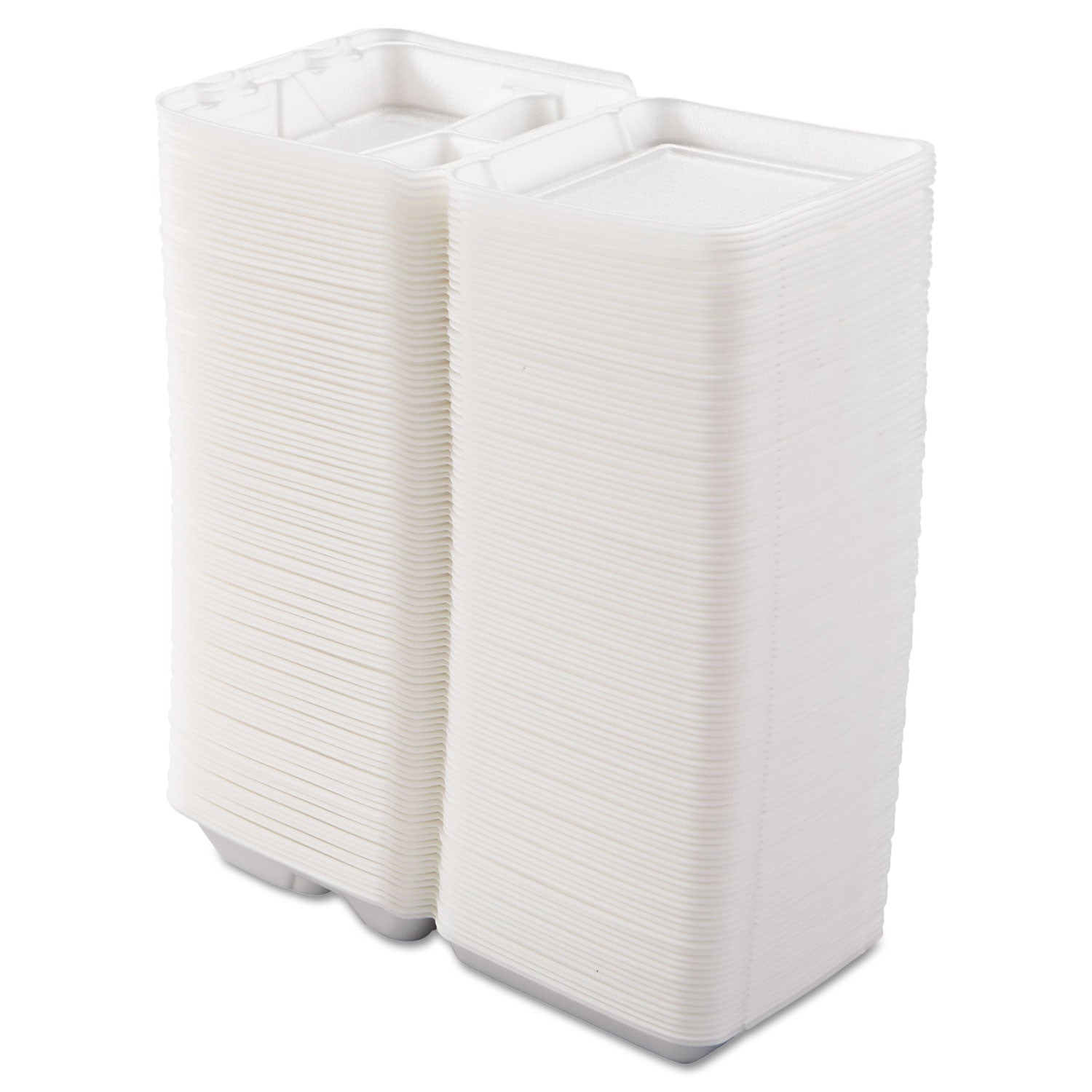 Dart® Foam Hinged Lid Containers, 3 Compartments, 7.5 x 8 x 2.3, White, 200/Carton