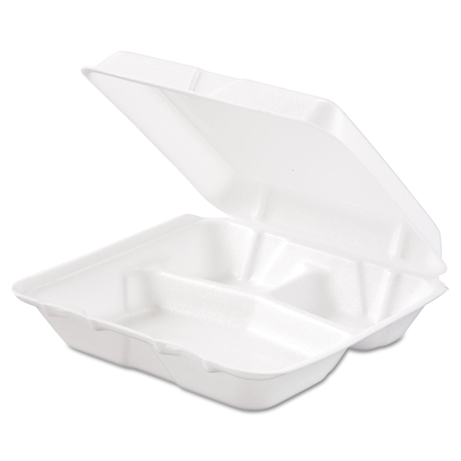 Dart® Foam Hinged Lid Containers, 3 Compartments, 7.5 x 8 x 2.3, White, 200/Carton
