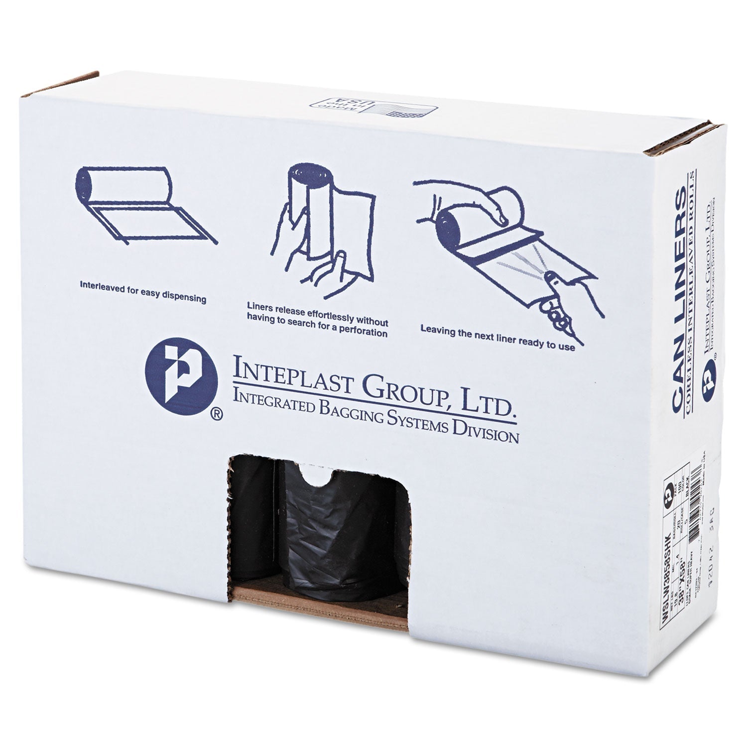 Low-Density Can Liners | 60 Gal Black, 20/Roll