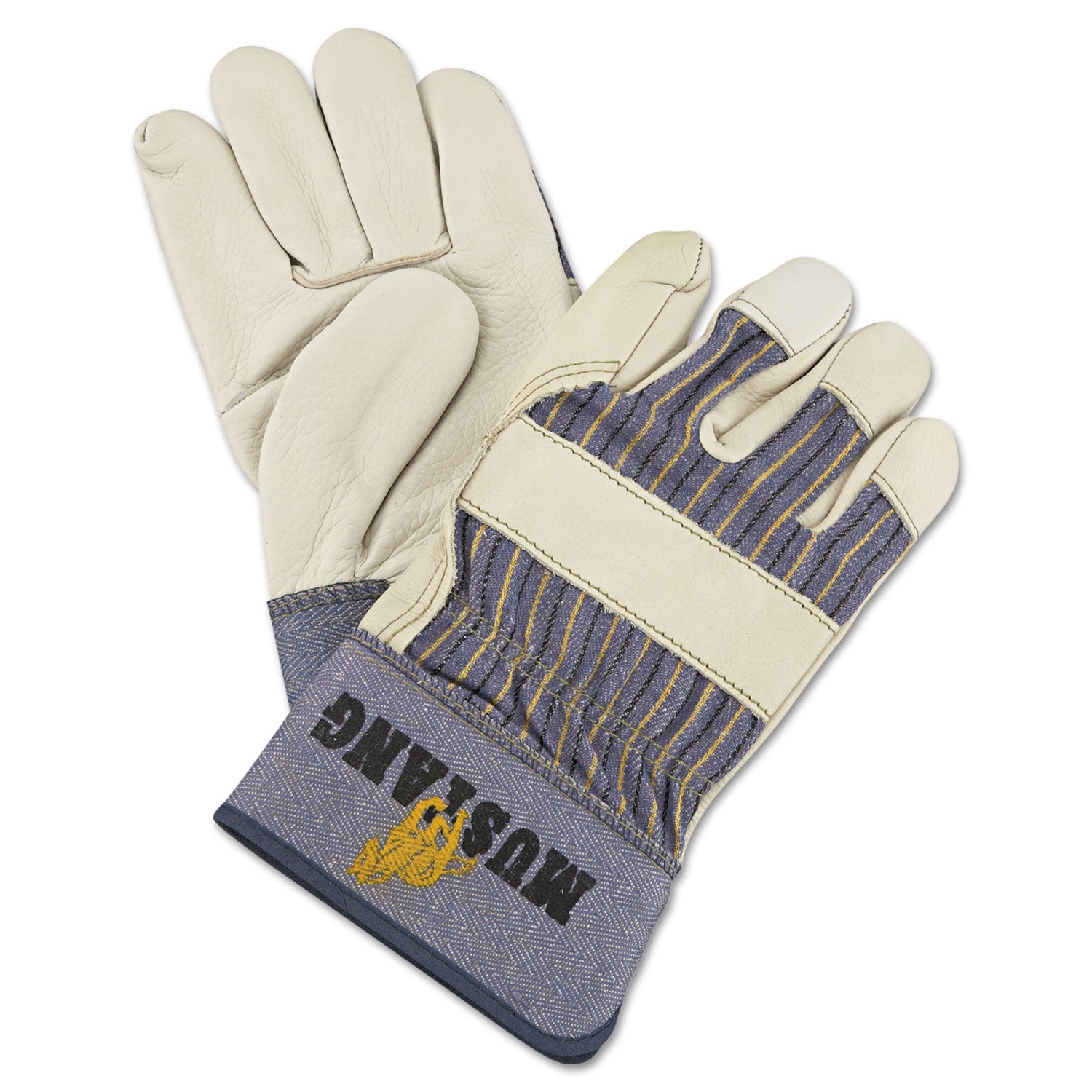 MCR™ Safety Mustang Leather Palm Gloves, Blue/cream, Large, 12 Pairs