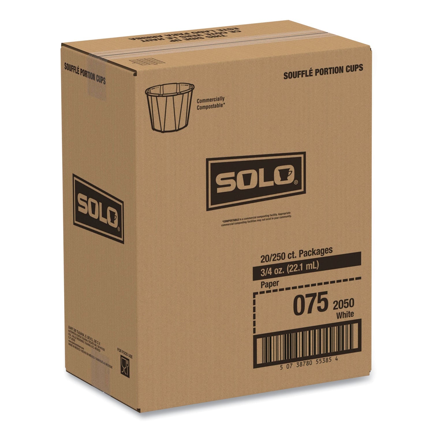 SOLO® Paper Portion Cups, 0.75 oz, White, 250/Bag, 20 Bags/Carton
