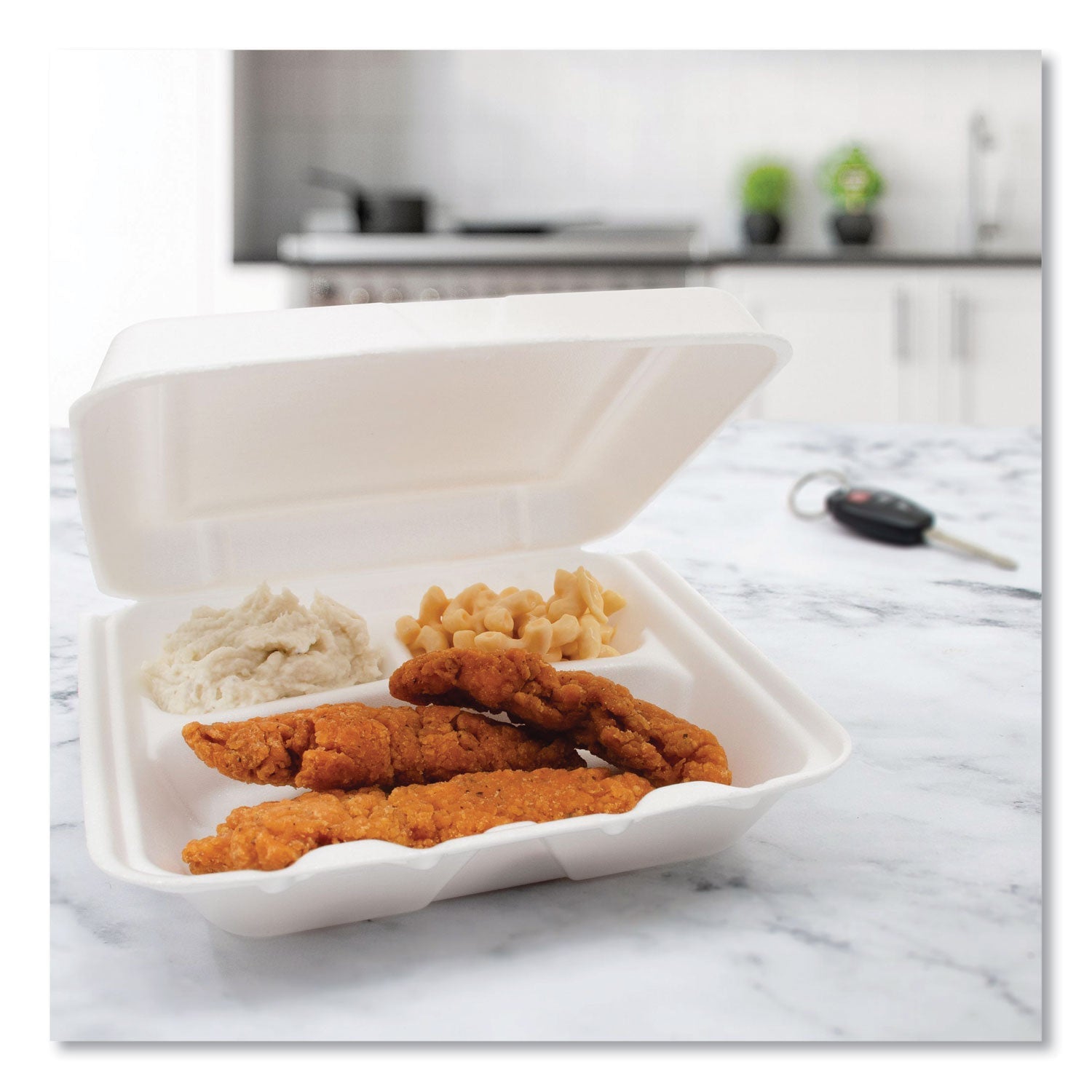 Dart® Foam Hinged Lid Containers, 3 Compartments, 7.5 x 8 x 2.3, White, 200/Carton