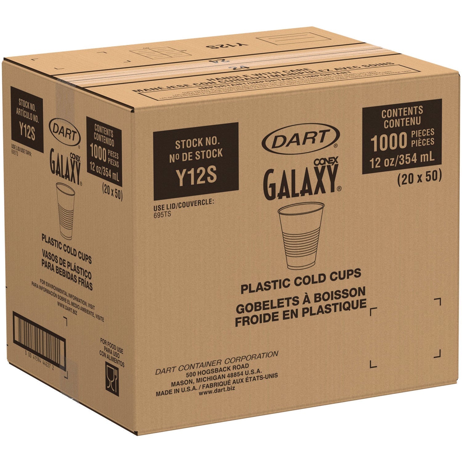 Dart® High-Impact Polystyrene Squat Cold Cups, 12 oz, Plastic, Translucent, 50/Pack