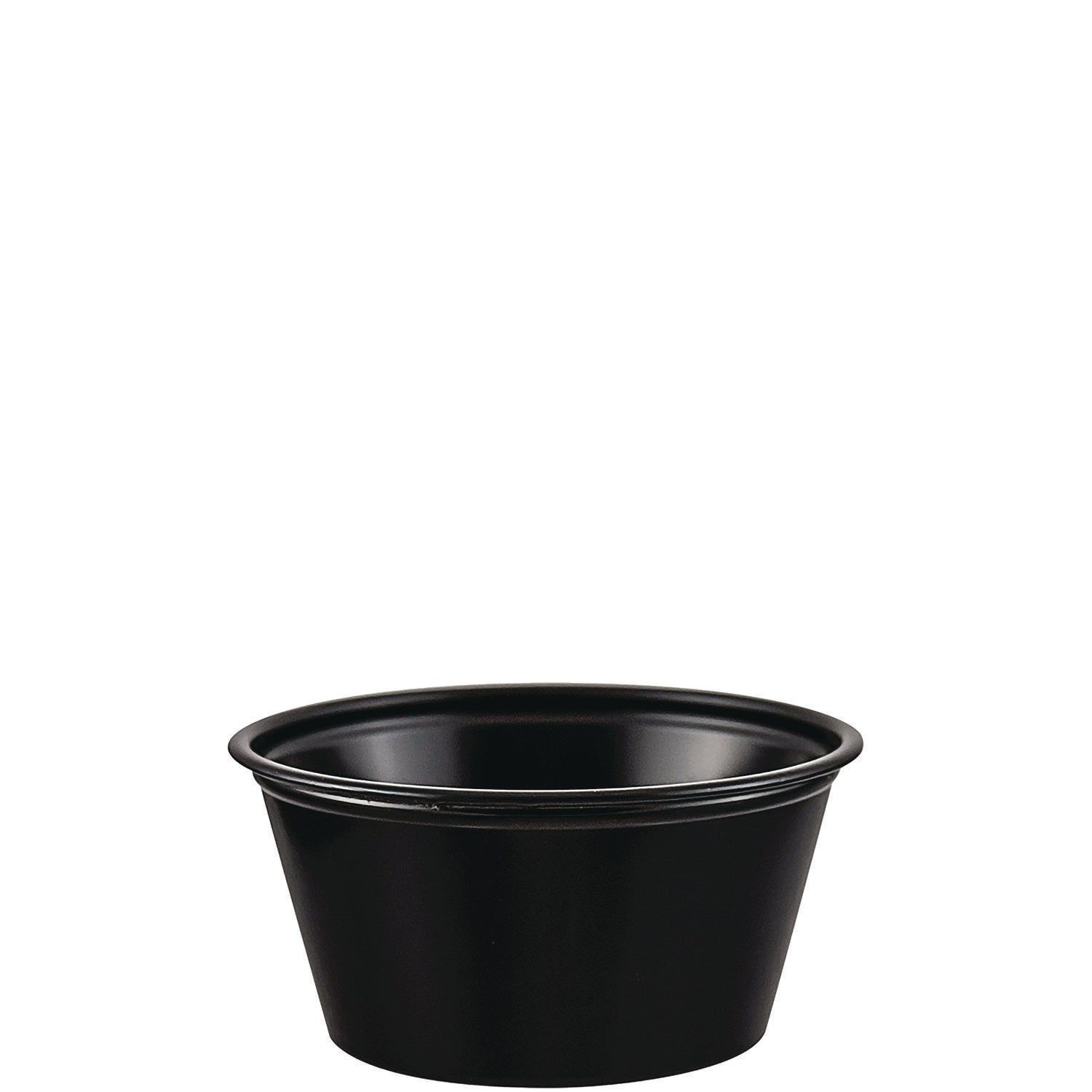 Dart® Polystyrene Portion Cups, 2 oz, Plastic, Black, 250/Bag, 10 Bags/Carton