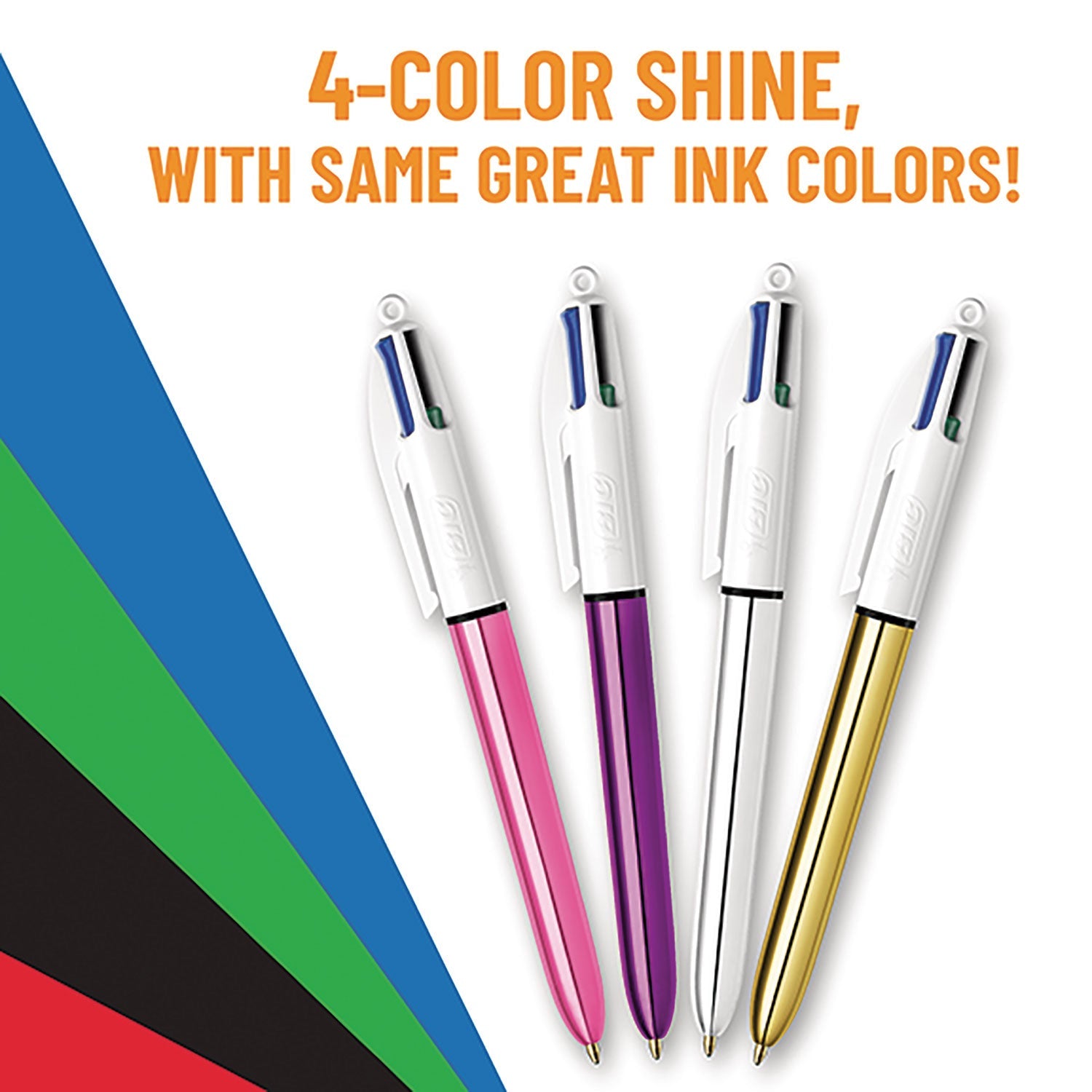 BIC® 4-Color Multi-Color Ballpoint Pen, Retractable, Medium 1mm, Black/Blue/Green/Red Ink, Blue/White Barrel