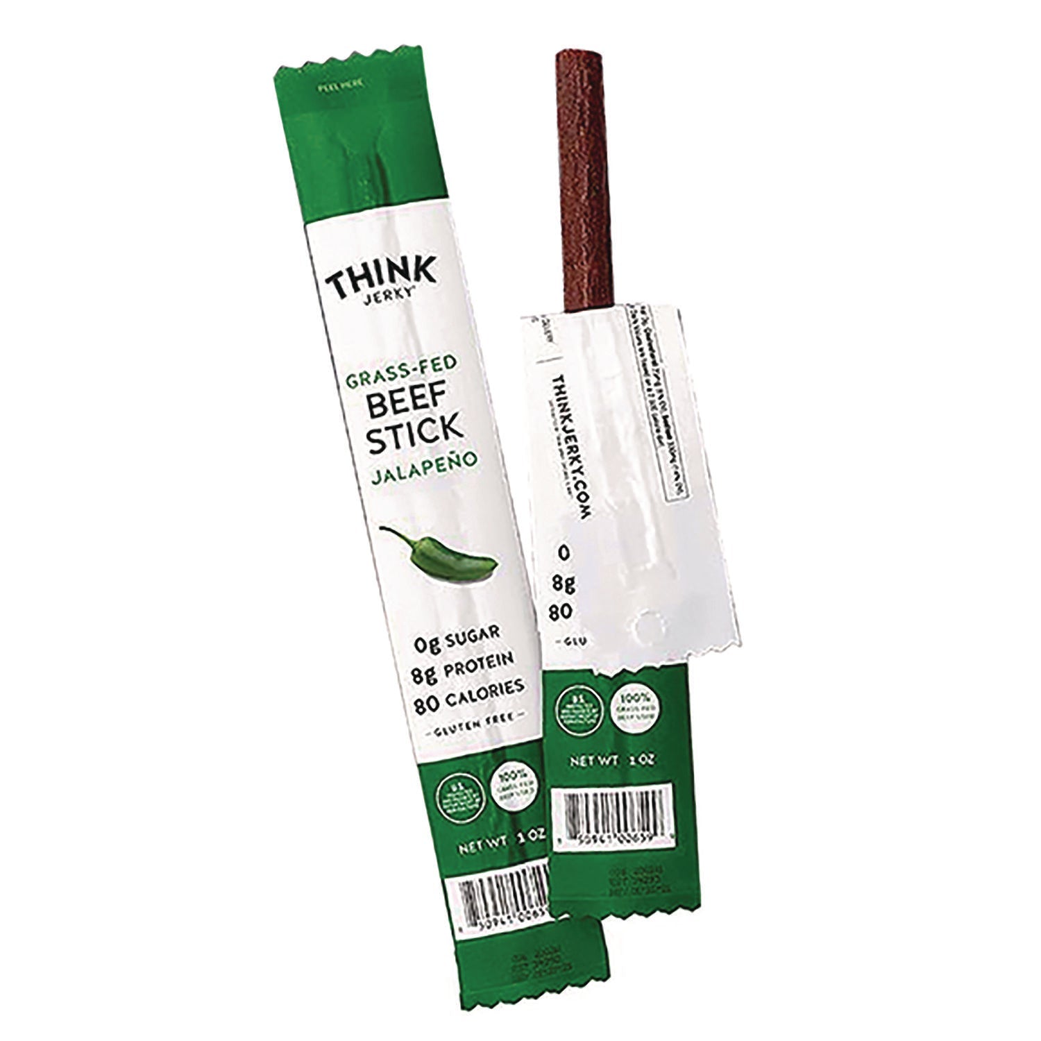 Think Jerky® Jalapeno 100% Grass-Fed Beef Sticks, 1 oz Individually Wrapped Sticks, 20/Carton