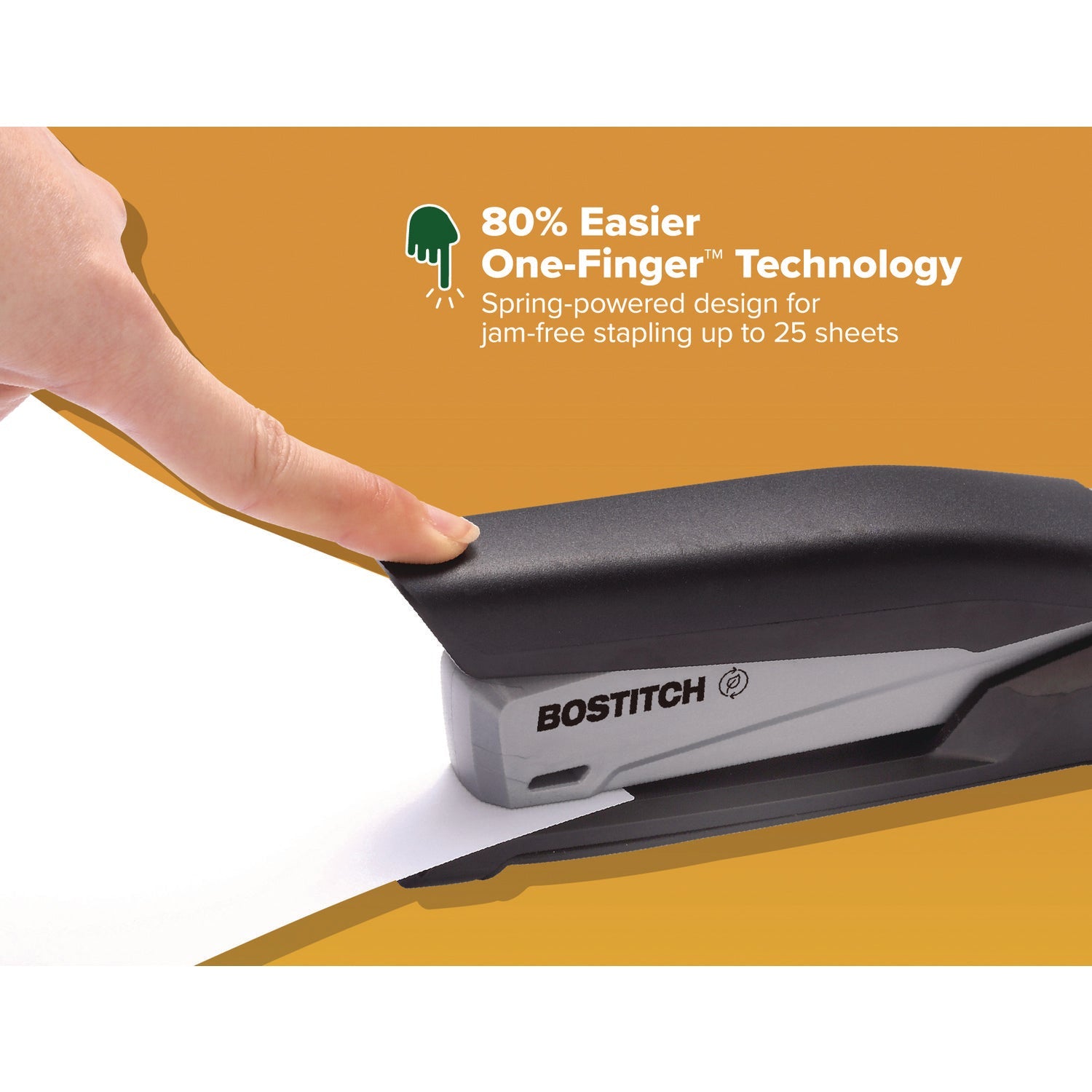 Bostitch® InPower One-Finger Eco-Friendly Desktop Stapler, 25-Sheet Capacity, Black/Gray